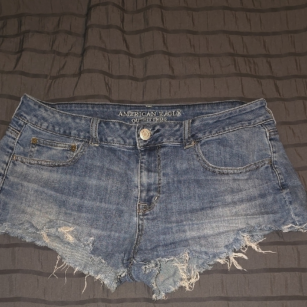 American Eagle Outfitters Blue Jean Shorts with Frayed Hem
